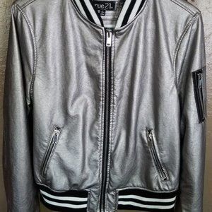 RUE21 Silver Metallic Varsity Jacket 2X